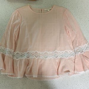Jonathan Simkhai Peach cotton Voile blouse with lace insets Size M, like new